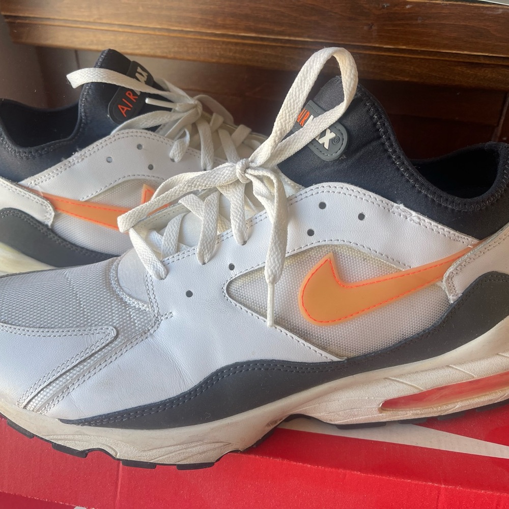 Nike Air Max 93 Sneakers in White and Orange with Black Accents